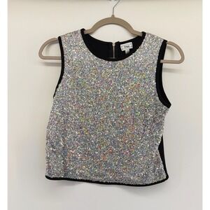 D-Signed Disney Girls Silver Holographic Sequin‎ Sleeveless Top Black Back 14/16